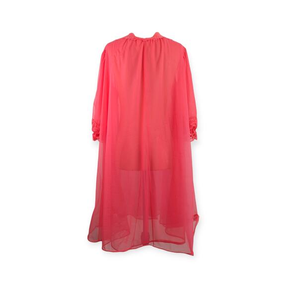 Vintage 1960s Guava Pink Nylon Chiffon Robe - Picture 2 of 6